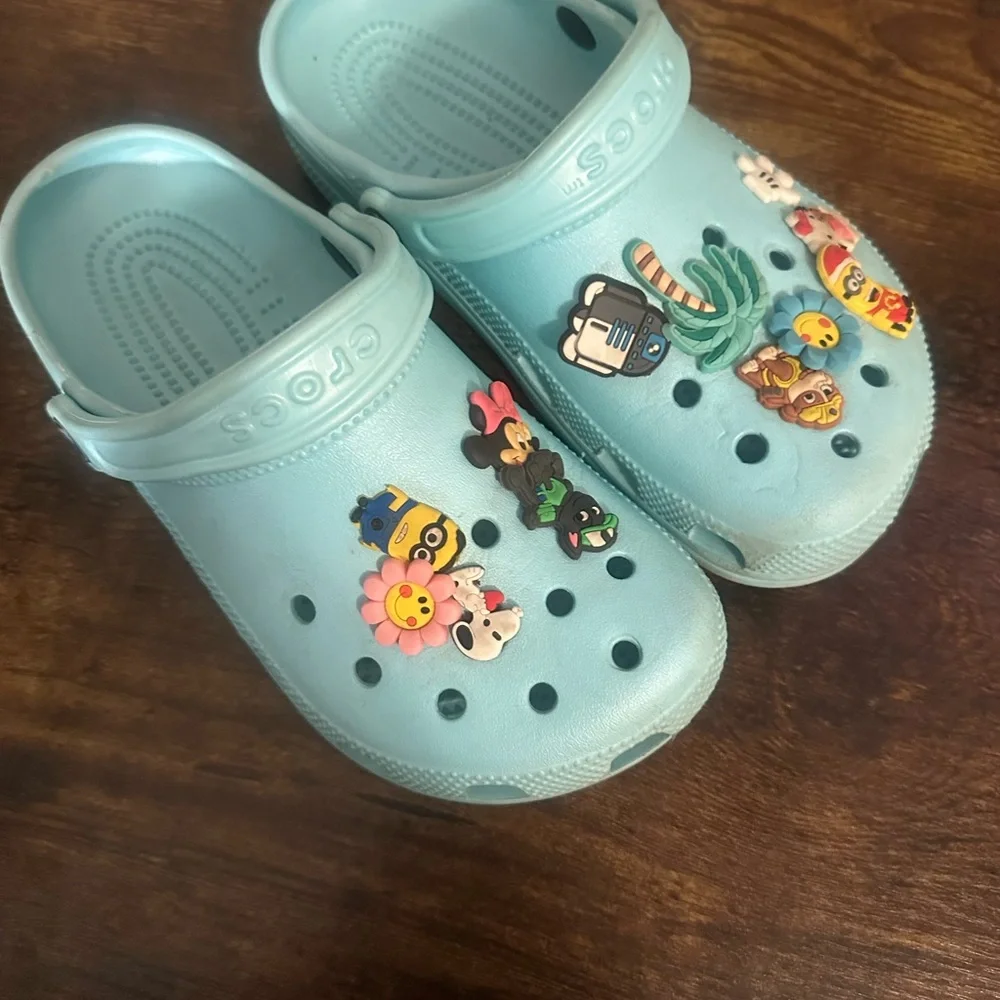 CROCS Kid’s Aqua Blue Water Shoes with Fun Charms